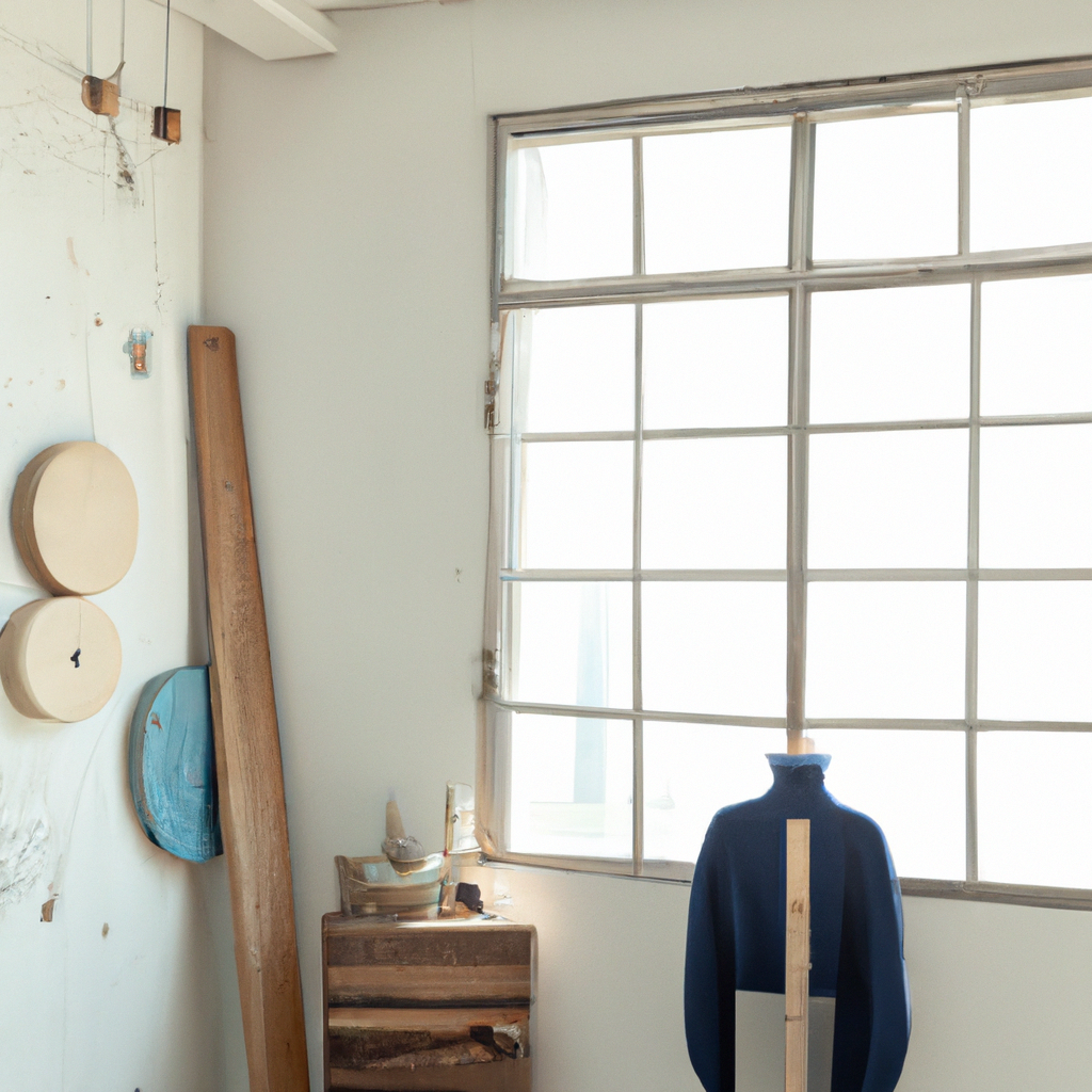 スタジオの柔らかな自然光と白壁、木床のミニマル空間